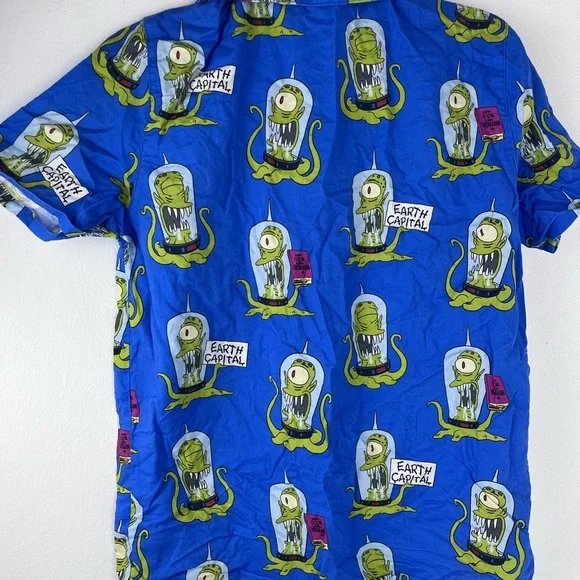 Cakeworthy x The Simpsons Kang & Kodos Button-Up Shirt Mens Small Blue Alien - Picture 6 of 9